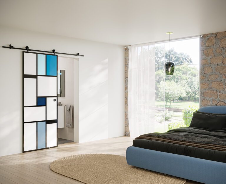 Porte coulissante verre MONDO bleu AURYS