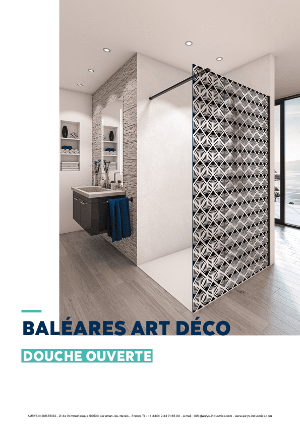 Douche verre paroi walk-in ouverte verre trempé EN12150 AURYS sérigraphie art déco