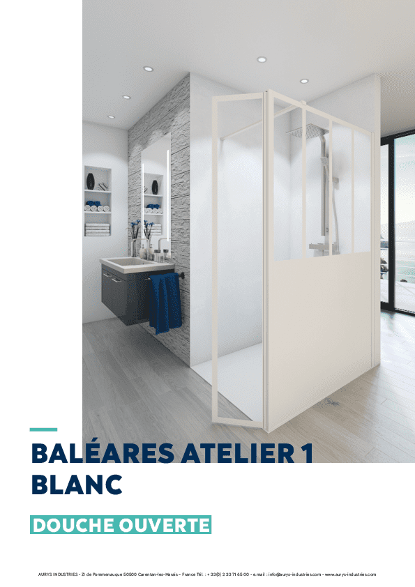 Douche verre paroi walk-in ouverte verre trempé EN12150 AURYS sérigraphie atelier blanc