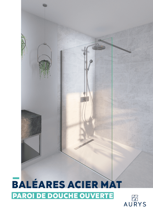 Douche verre paroi walk-in ouverte verre trempé EN12150 AURYS accessoires acier mat