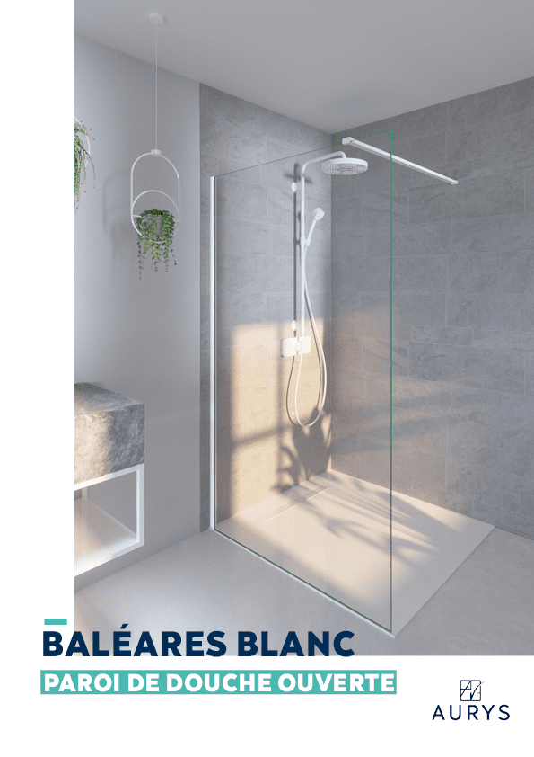 Douche verre paroi walk-in ouverte verre trempé EN12150 AURYS accessoires blanc