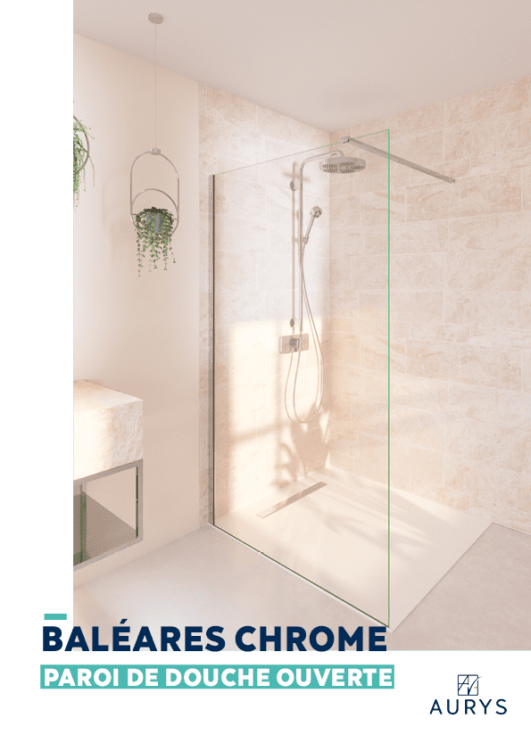 Douche verre paroi walk-in ouverte verre trempé EN12150 AURYS accessoires chrome