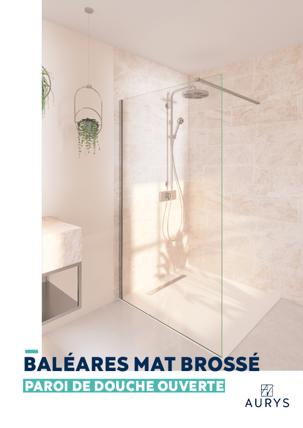 Douche verre paroi walk-in ouverte verre trempé EN12150 AURYS accessoires mat brossé