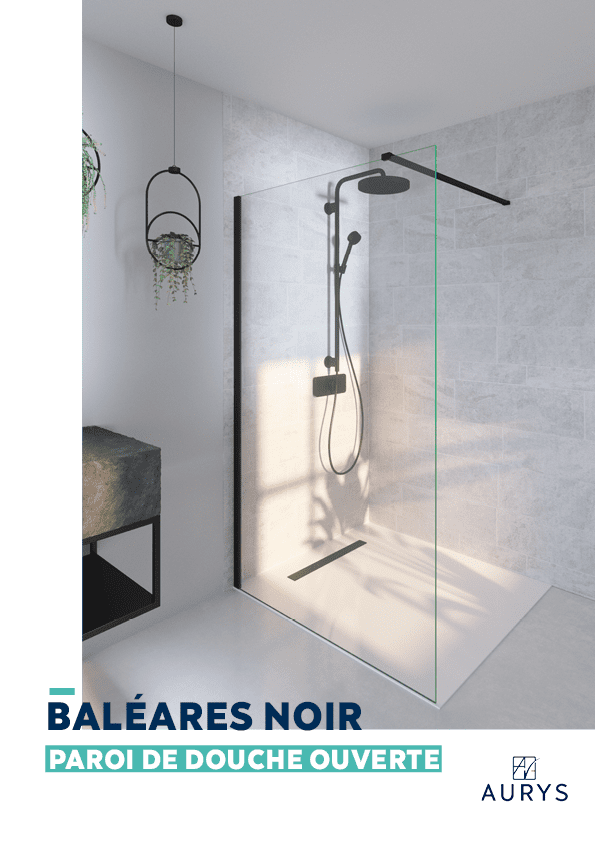 Douche verre paroi walk-in ouverte verre trempé EN12150 AURYS accessoires noir