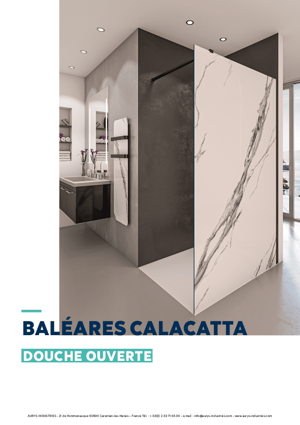 Douche verre paroi walk-in ouverte verre trempé EN12150 AURYS effet marbre