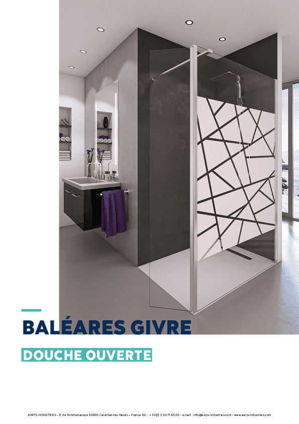Douche verre paroi walk-in ouverte verre trempé EN12150 AURYS sérigraphie givre