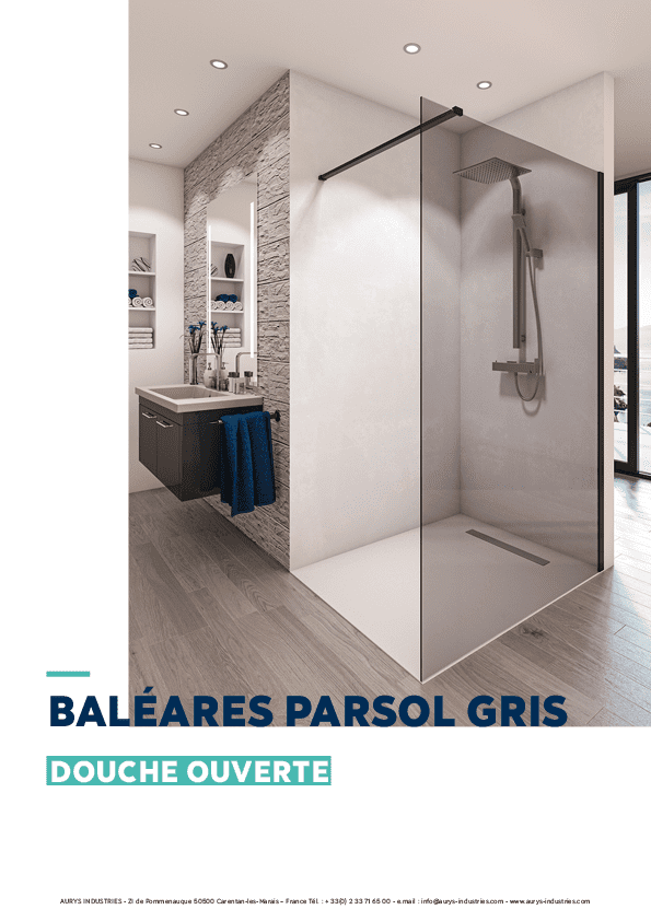 Douche verre paroi walk-in ouverte verre trempé EN12150 AURYS verre fumé gris
