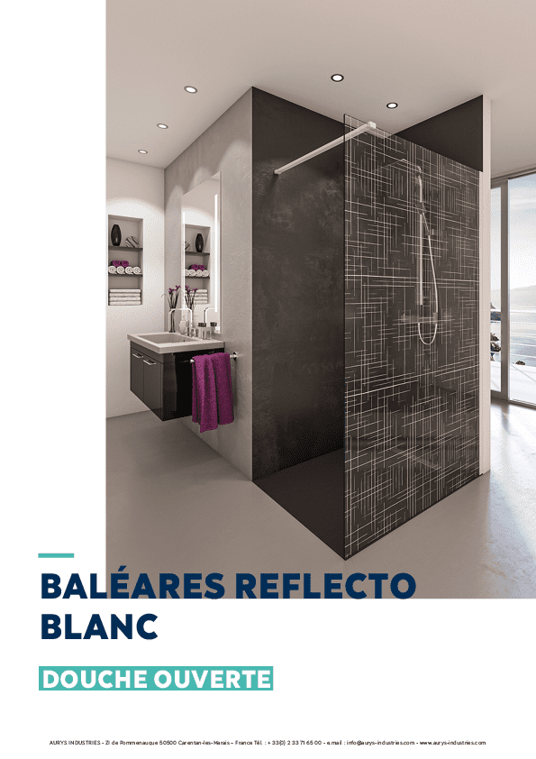 Douche verre paroi walk-in ouverte verre trempé EN12150 AURYS sérigraphie blanc