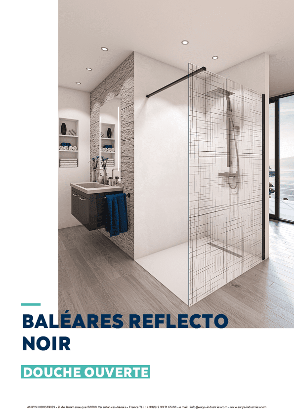 Douche verre paroi walk-in ouverte verre trempé EN12150 AURYS sérigraphie noir